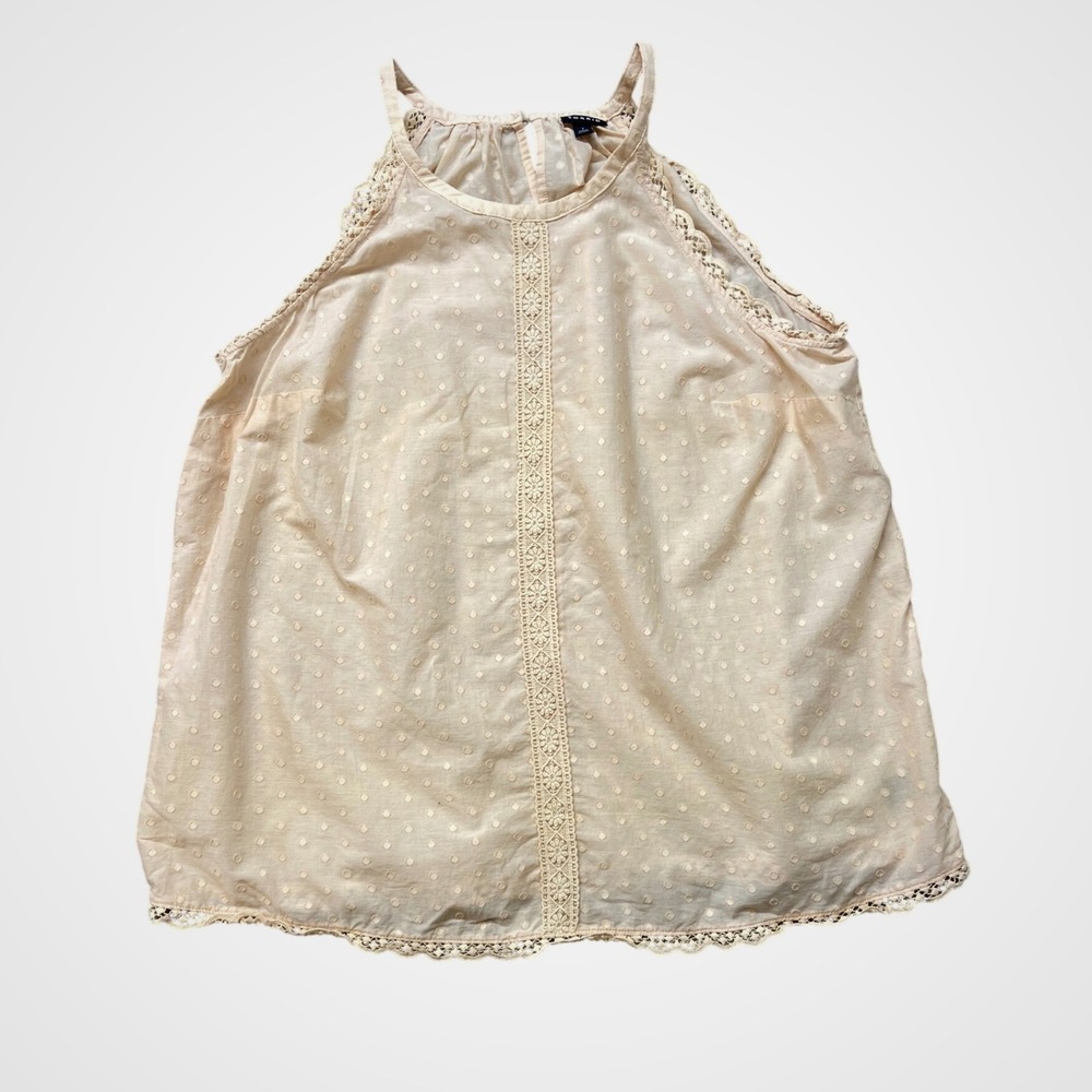 Torrid Womens Peach‎ Clip Dot Lace Trim Halter Top Sleeveless Blouse Size 1 Plus